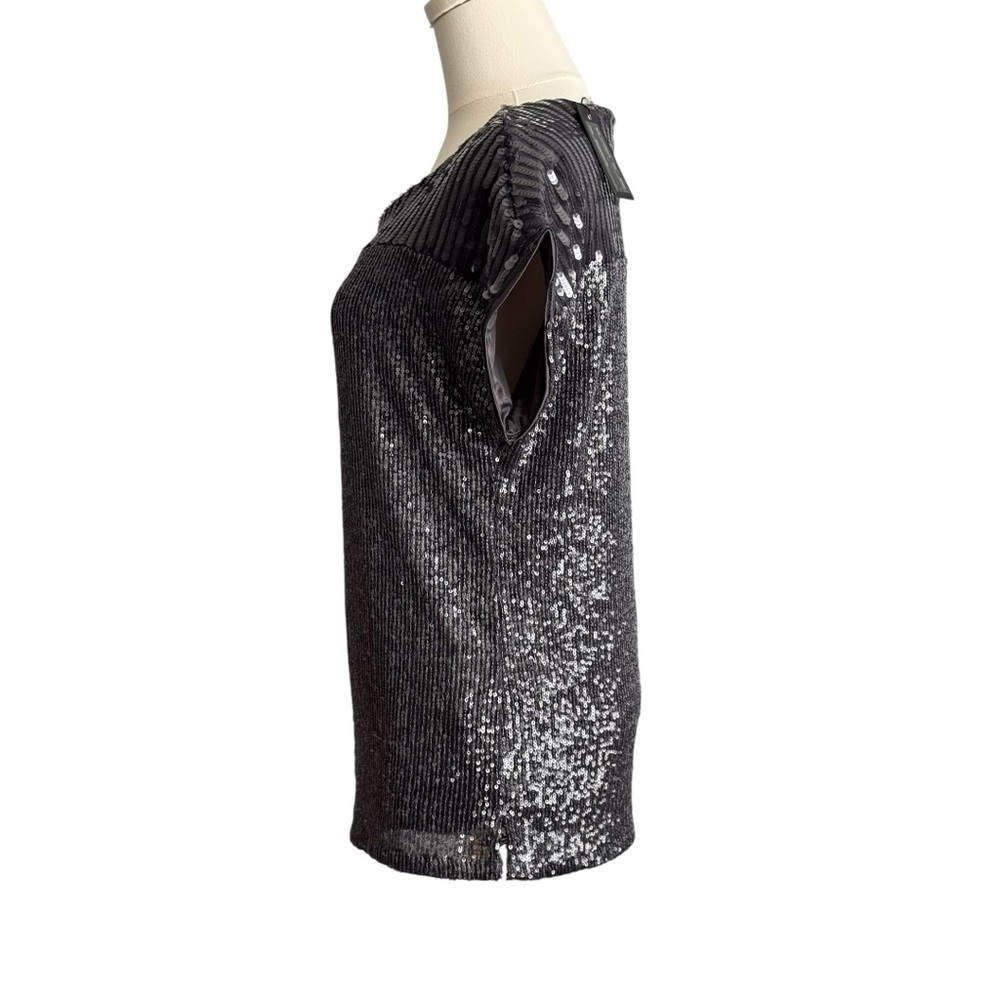 NWT Cable & Gauge Black/Gray Sequin Short Sleeve Lined Top Size Small-P - Picture 4 of 11